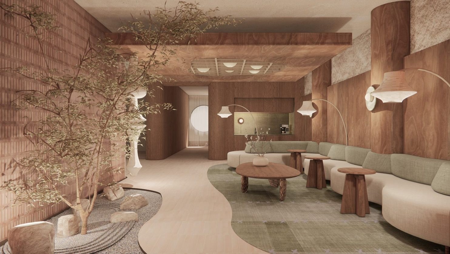 Clinico member lounge with linen seating and soft daylight