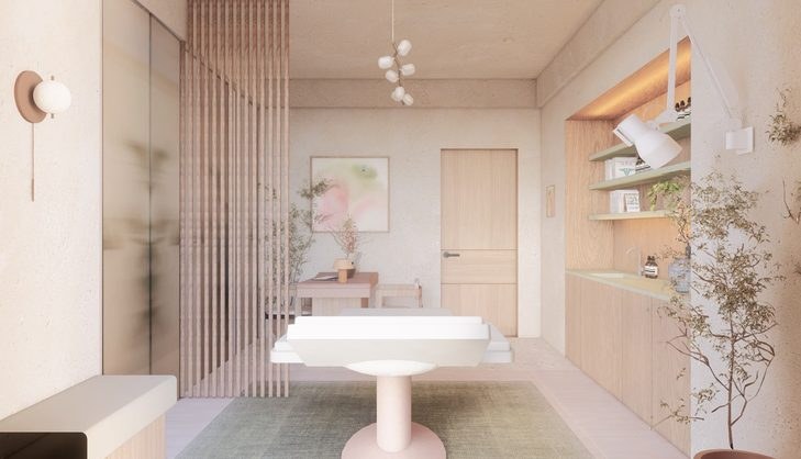 Clinico interior with soft light and warm timber